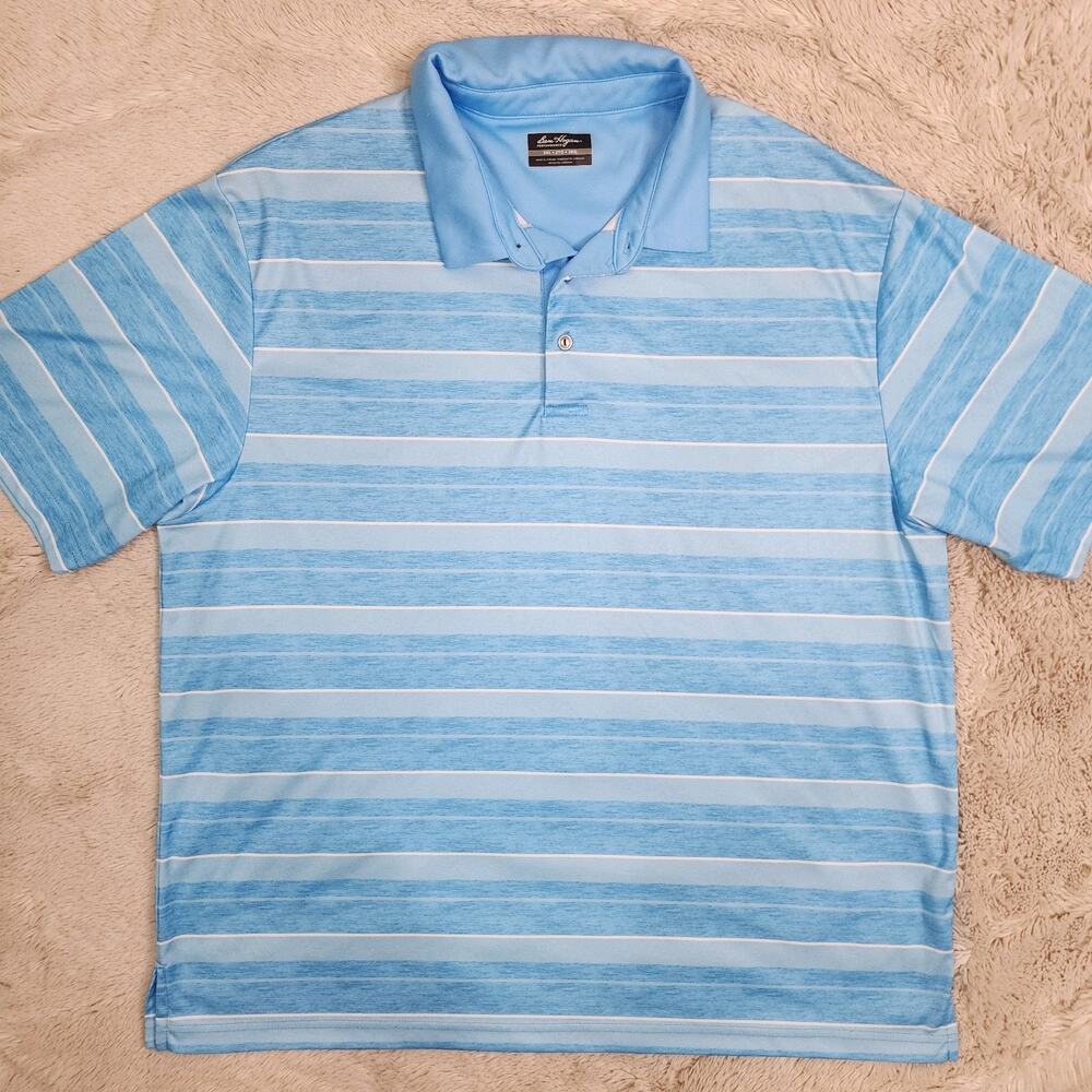 Mens Greg Norman Golf Polo Short Sleeve Blue Striped Shirt Size XXL